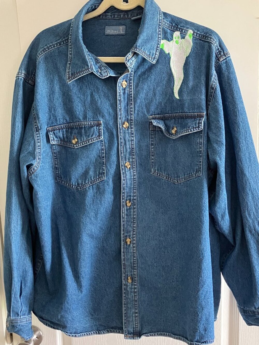 Rural King  Unisex XL Boho Denim Cottage Embroidered Ghost, & Skull, Halloween